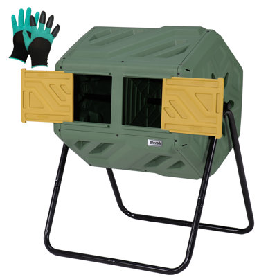Werph Updated 43-Gallon Dual-Chamber Compost Bin, Fast Assembly Outdoor Composter Tumbler, Rotating Batch Composter Bin With Gloves For Garden, Kitchen, And Yard