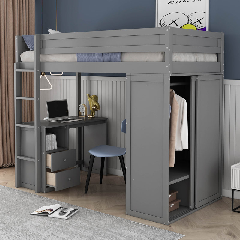 Ieishia Kids Loft Bed, Twin, Gray