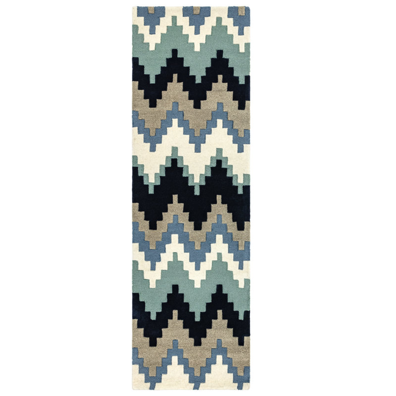 Hargrove Handmade Wool Blue Rug, Runner 70 x 240cm