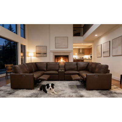 Canapé modulaire luxueux inclinable électrique en U de qualité supérieure avec console centrale et porte-gobelets