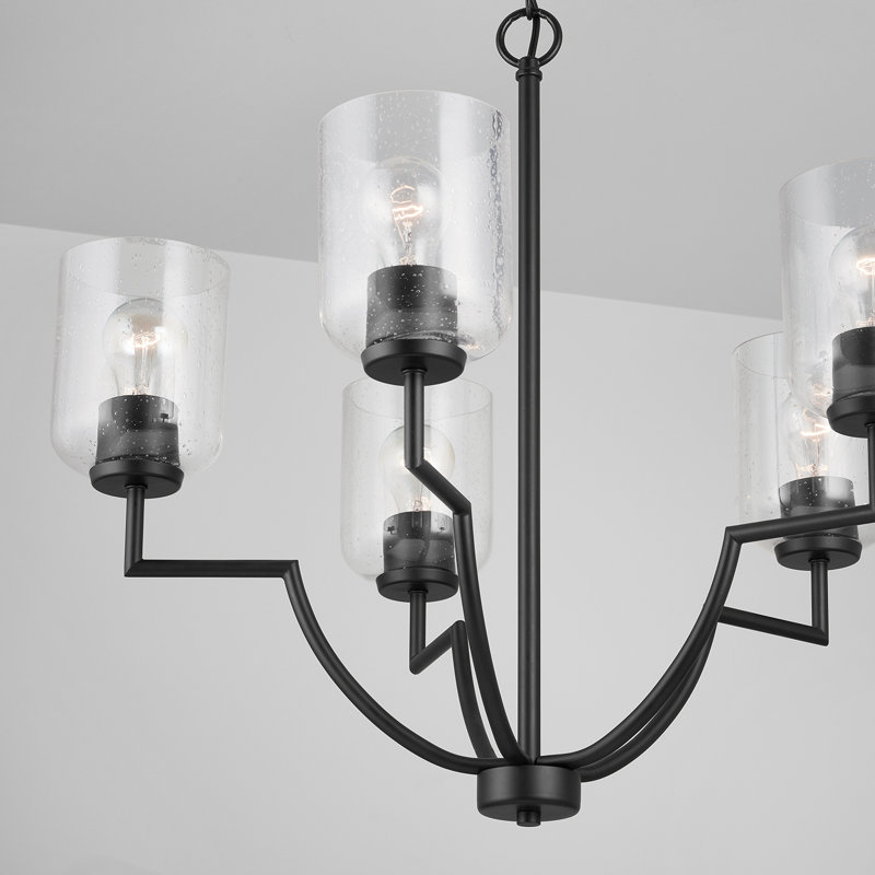 Lustre classique 5 lumières à abat-jour Achen, Noir mat