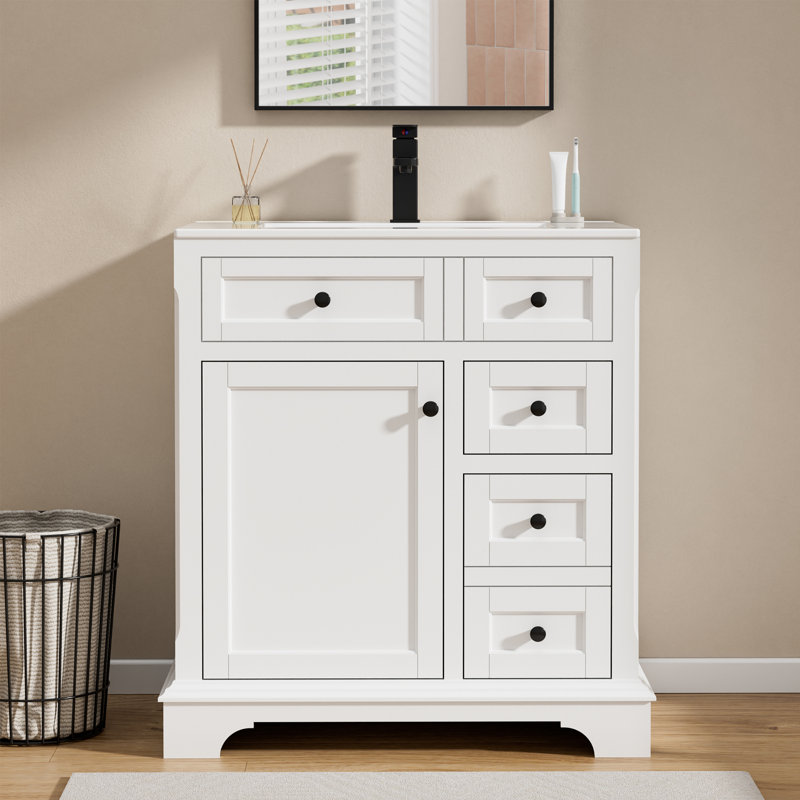  Ensemble de meuble-lavabo simple 30 po avec comptoir, robinet, peinture à la main écologique, assemblage requis, Blanc