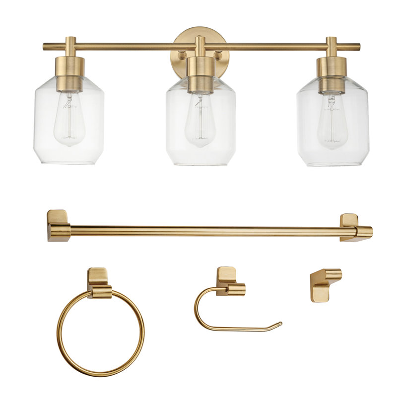 5-Piece Matte Brass All-In-One Bathroom Hardware Set, Brass