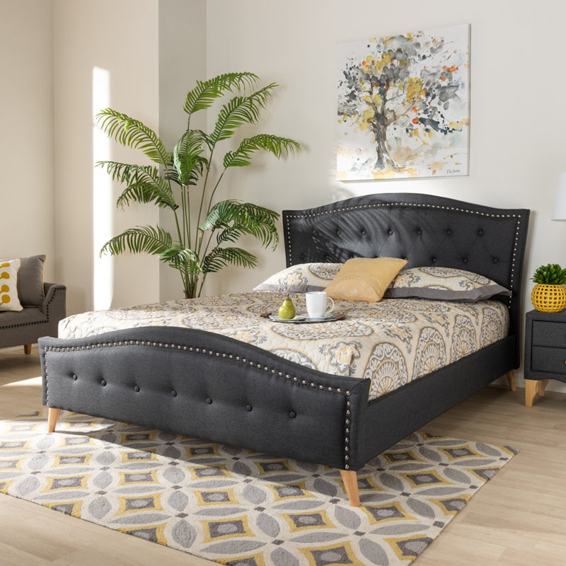 Lit plateforme tapissier touffeté, Anthracite, Grand