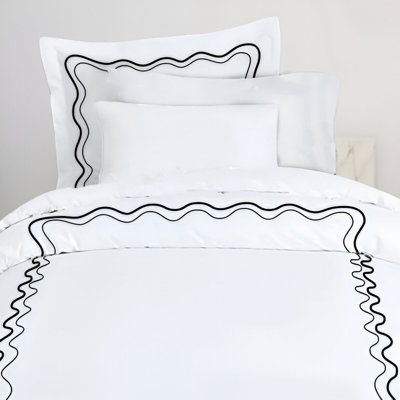 Double Wavy Embroidered Cotton Duvet Cover Set