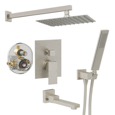 Topcraft Wall-Mounted 10-Inch Rain Shower System With Handheld Showerhead And Tub Spout