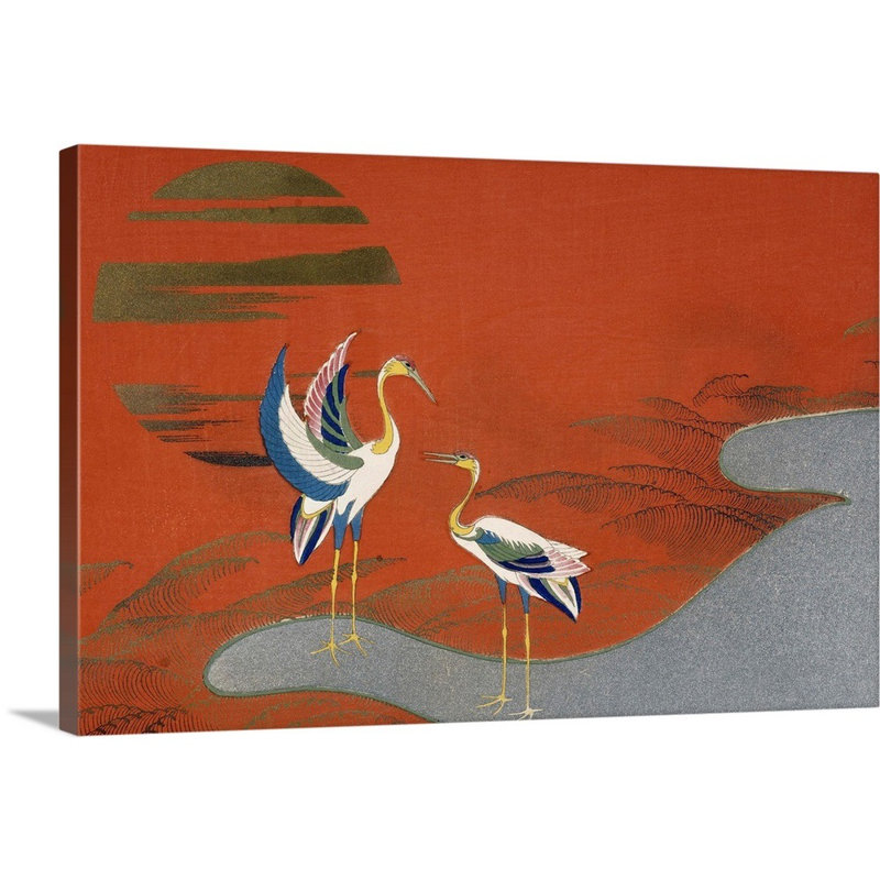 Oiseaux au coucher du soleil sur le lac, 1903 par Kamisaka sekka-impression d’art graphique sur toile, Toile tendue