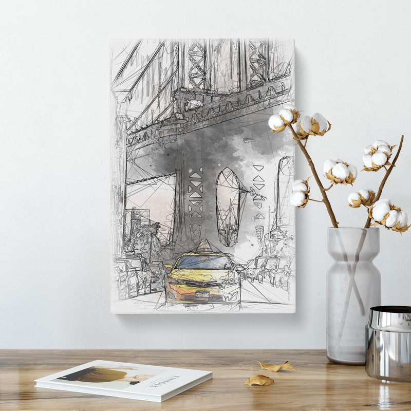 Yellow Taxi Cab in New York City - Wrapped Canvas Drawing - Wrapped Canvas, 76cm H x 50cm W x 3cm D