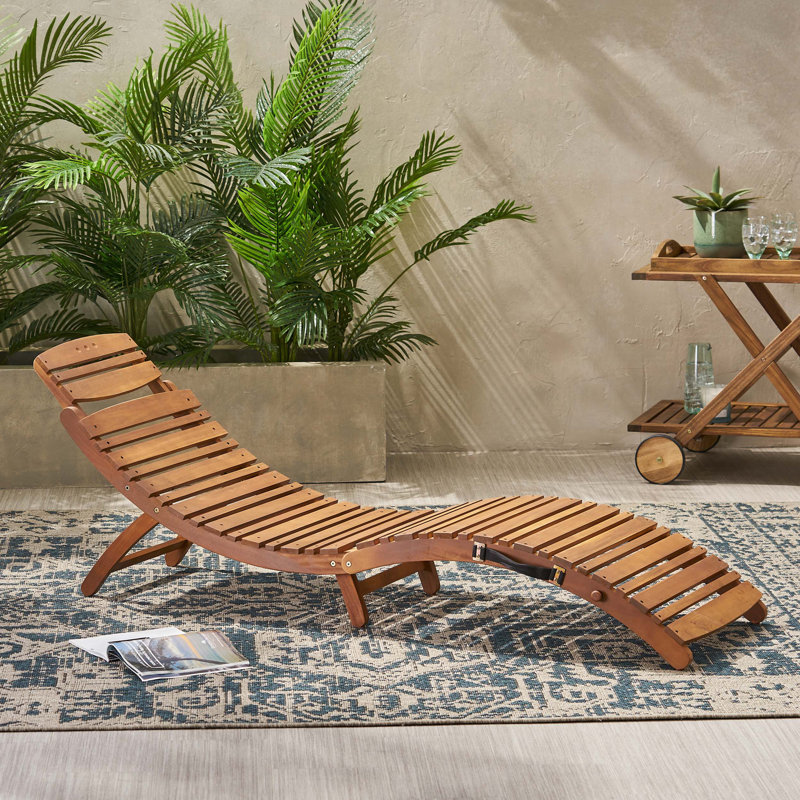 Armond 72.25" Long Foldable Acacia Chaise Lounge, 1, Brown