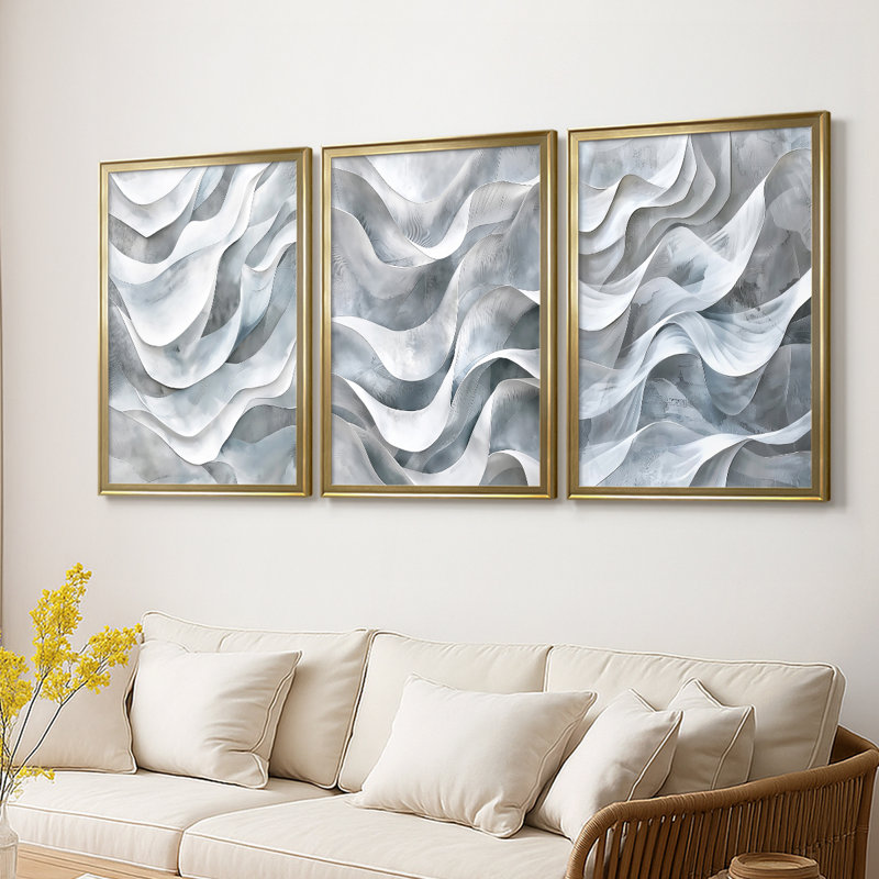 ABSTRACT Series CDLV - Toile tendue avec châssis sur mesure - 3 pièces, H 15 po x l 19 po, Doré