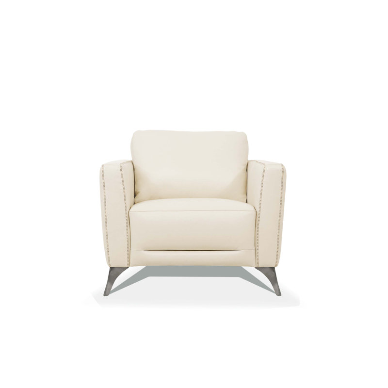 Chaise en cuir italien avec siège en sangle et accoudoirs, Crème