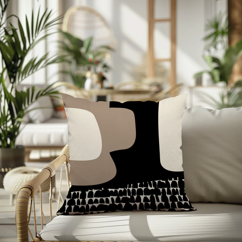 Coussin carré intérieur / extérieur pia, H 15 po x l 15 po, Beige / noir / blanc cassé