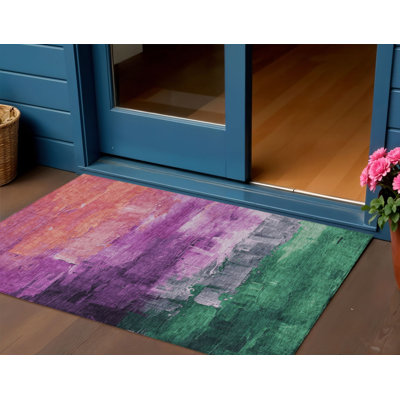 Tapis extérieur lavable abstrait mauve et vert 3 pi x 5 pi