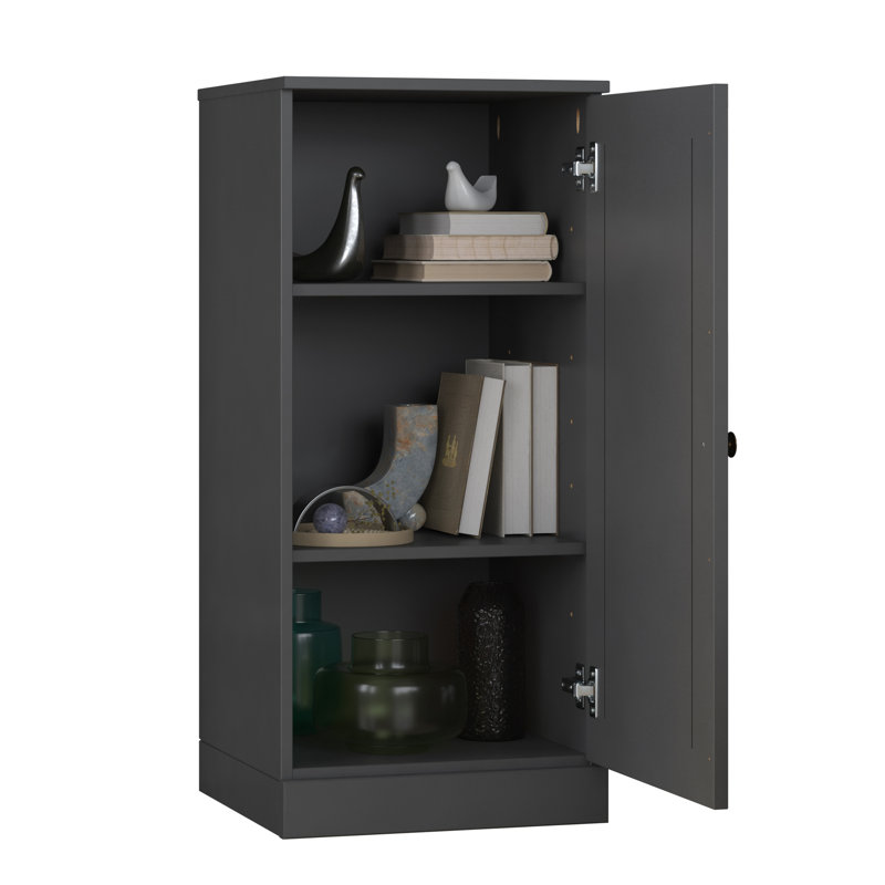 100% Solid Wood 3-Shelf Bookcase with Solid Door and Adjustable Shelves, Gray