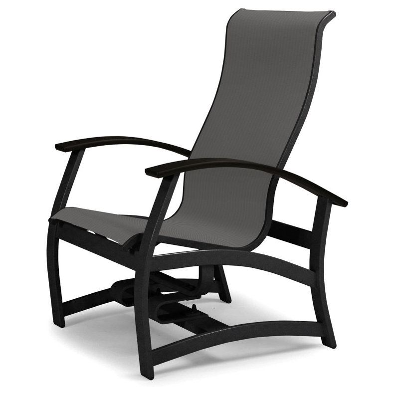 Askar Powder Coated Aluminum Outdoor Lounge Chair, Black P70, Textured Black, Titanium Sunbrella®