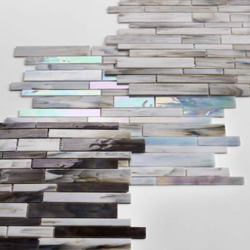 Matchstix 11x11 Brick Polished Glass Mosaic Tile, Aura White