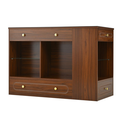 Closet Island With 6 Drawers, Wardrobe Armoire Bedroom Island With Glass Display Top And Open Shelves, Jewelry Storage Vanity Island With Compartments by Latitude Run