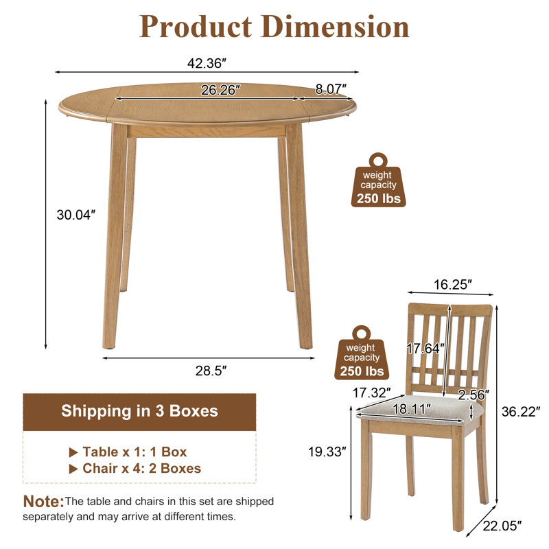 Ensemble de table de salle à manger 5 pièces avec 4 chaises rembourrées, Naturel