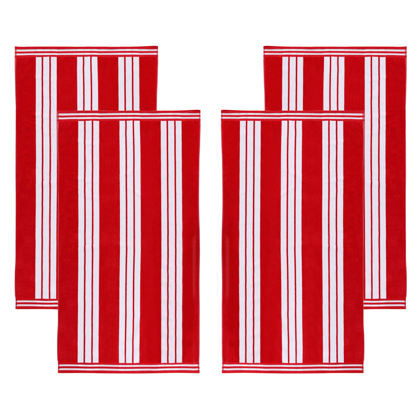 Chira Striped Cotton Beach Towel, Red, Beach Towel - 4 Pack