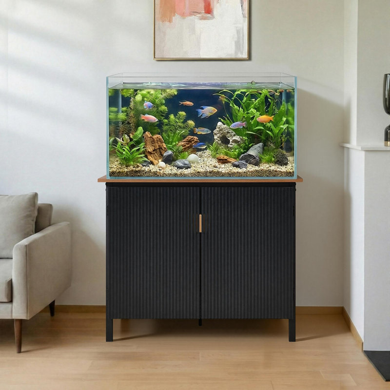 Support d'aquarium de 40 à 50 gallons avec armoire de rangement, support d'aquarium en métal robuste de 36 pouces, conception cannelée moderne, capacité de 800 lb, support de réservoir de reptile pour le salon