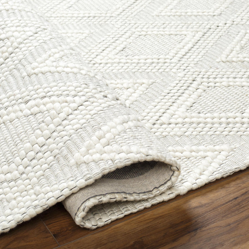 Rectangle Ronnasia Geometric Polyester/Wool Area Rug in Cream, Rectangle 2' x 3'