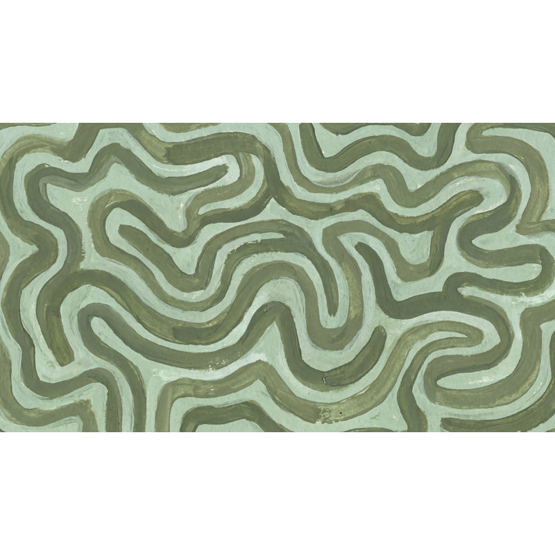 Murale abstraite apaisante de papier peint vert, 120" x 96", Peler et coller