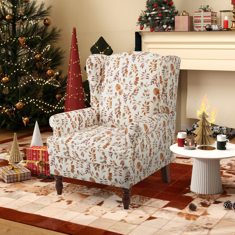 Devonn Upholstered Accent Chair, Brown/White Floral