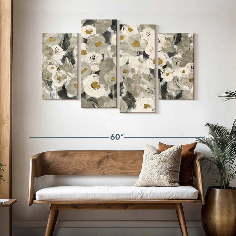 Harnek fleurs veloutées neutres, H 32 po x l 52 po