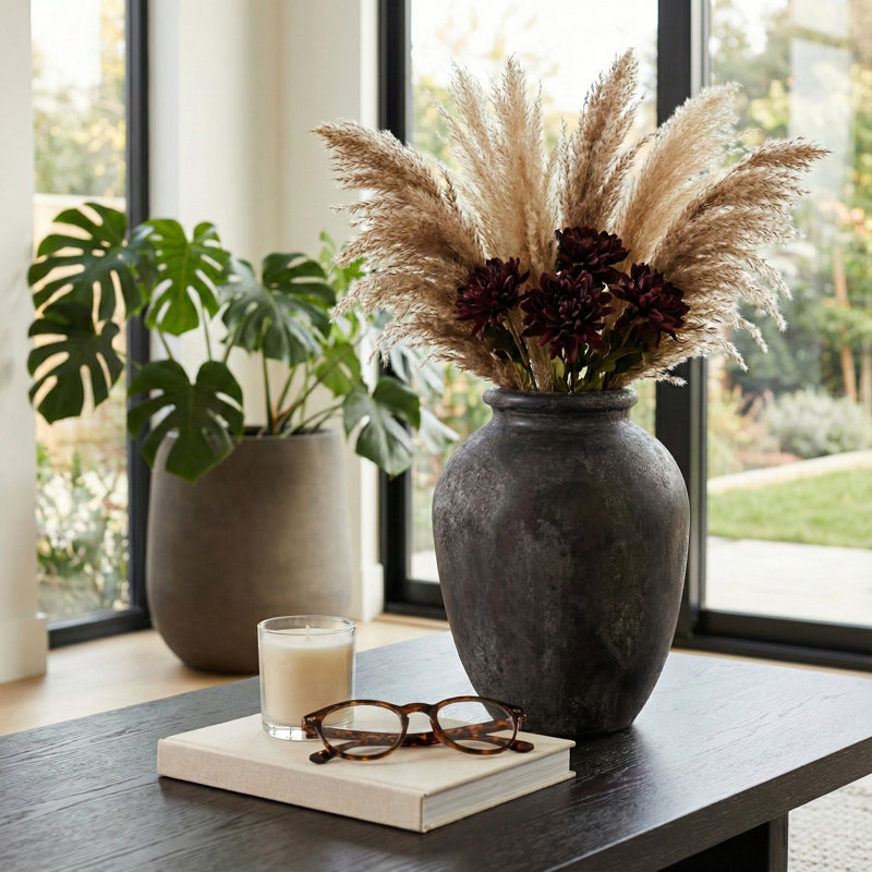Modern Decorative Pottery Terracotta Vase With Textured Surface And Rounded Rim For Casual Home Style Accents Sleek Rustic Design Versatile Standalone Display Handmade-Look Artisan Finish
