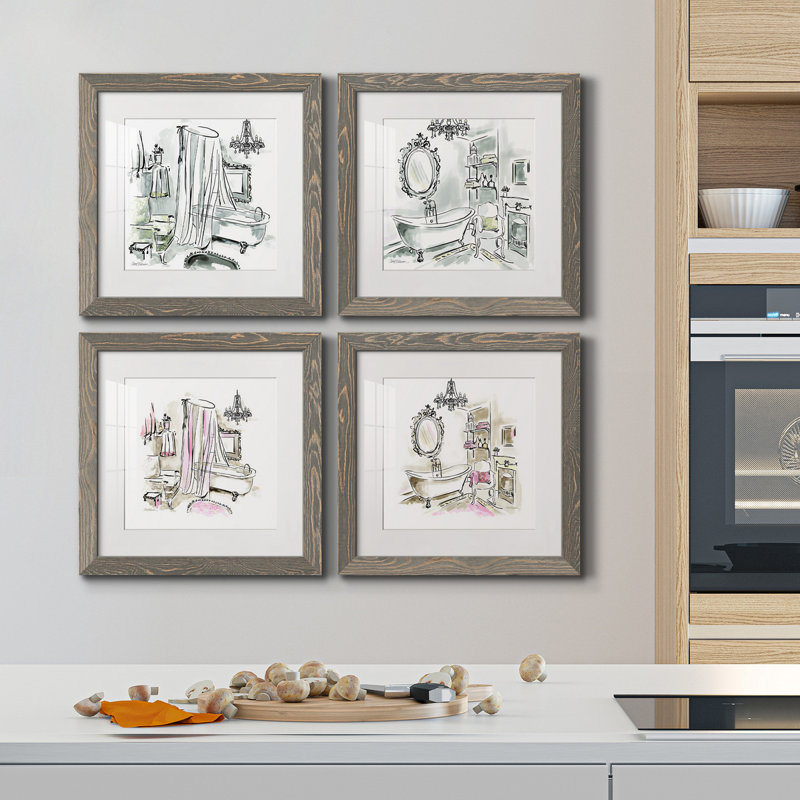 «Opulent Bath I», ensemble de 4 peintures sur toile encadrées, Cadre gris, H 71 po x l 71 po x P 1,5 po