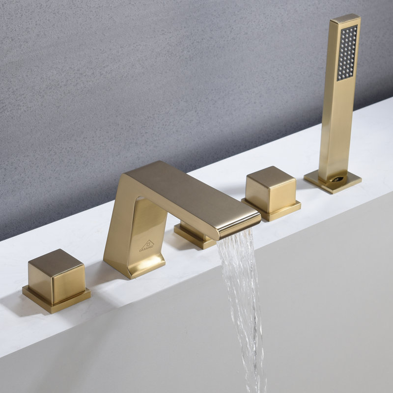 Doux Deck Tub Spout with Diverter, Brushed Gold