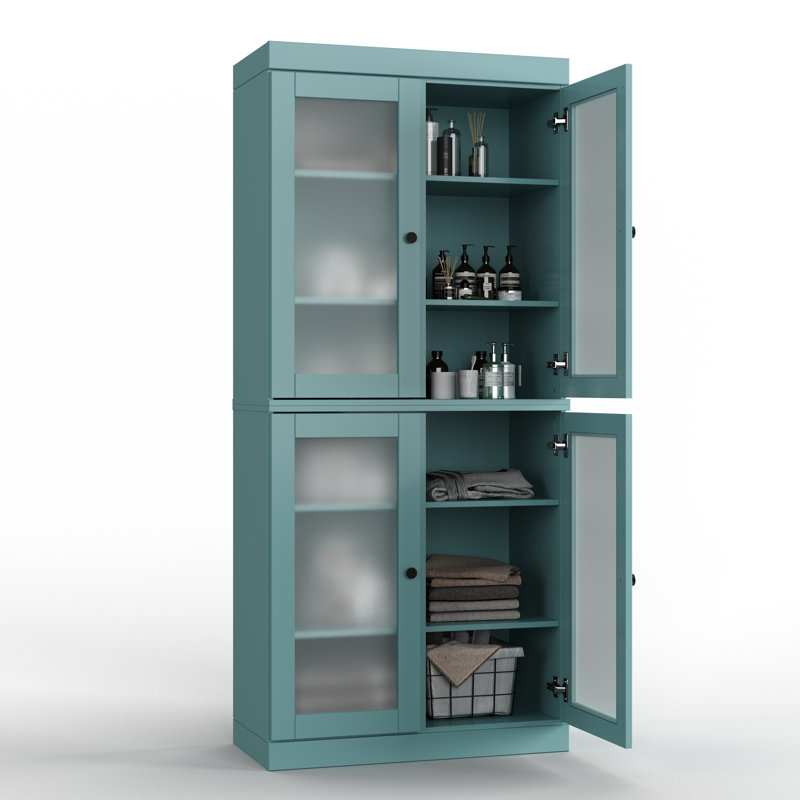 32" 100% Solid Wood Freestanding Bathroom Cabinet with Frosted Glass Doors & Adjustable Shelves – Modern Bathroom Storage