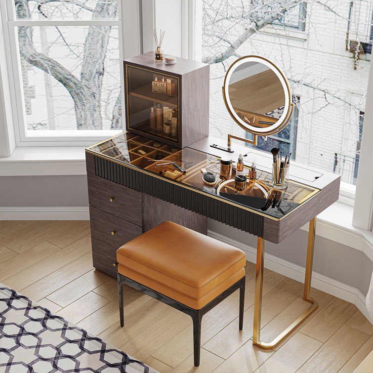 Bedroom Vanity Table Set 10 LED Mirror Makeup Desk with Storage