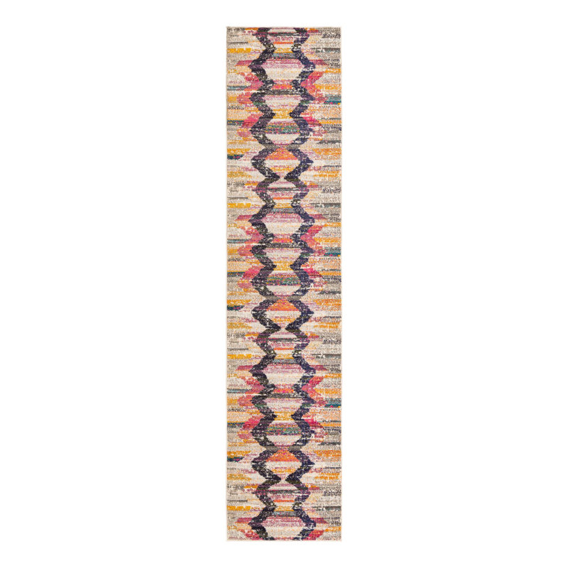 Abstract Orange/Gray Area Rug, Runner 2' x 8'