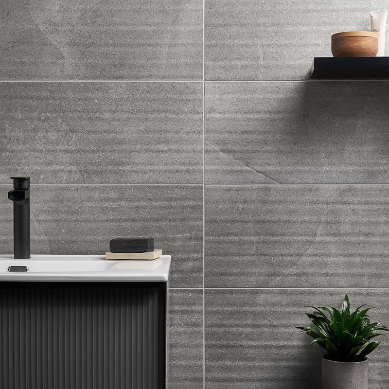 New Rock 12x24 Matte Porcelain Tile, Fossil Dark Gray