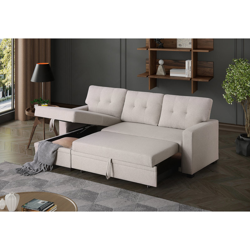 Canapé modulaire convertible rembourré avec méridienne coulissante, Lin beige