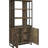 2-door Rustic Oak Bookcase With Herringbone Decoration, 3 Open Shelves And 2 Adjustable Bookcase, For Entryway