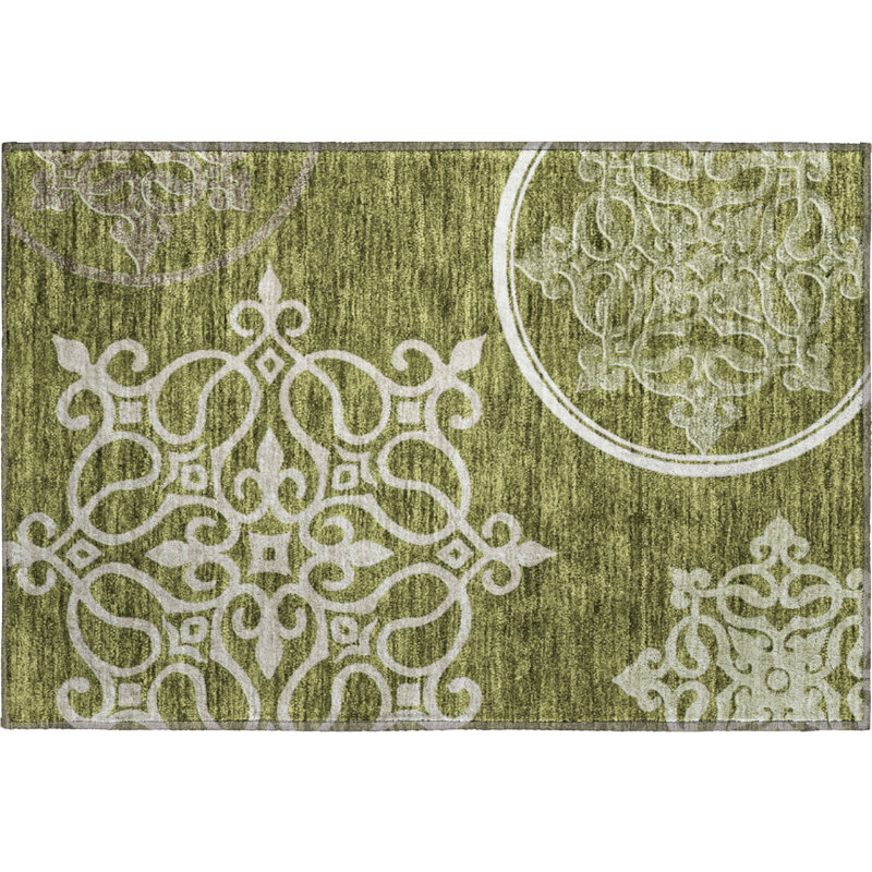 Premium Machine Washable Prisco Olive Rug, Rectangle 1'8" x 2'6"