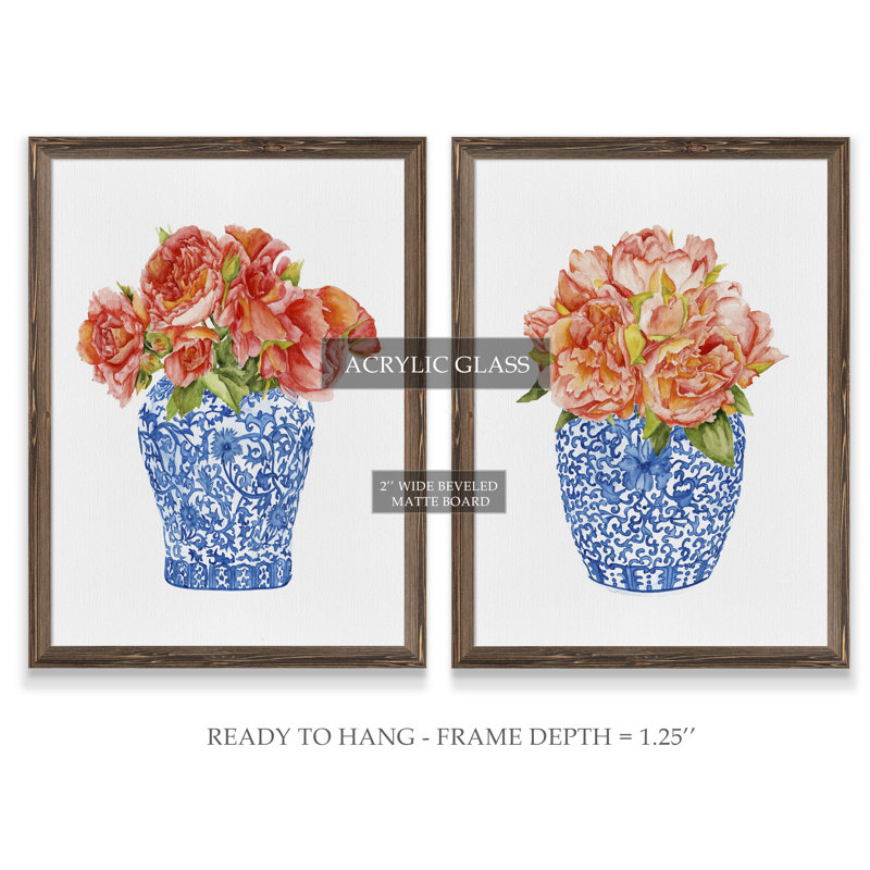 «Sweet Peony I» par Vincent Van Gogh, ensemble de 2 reproductions d'art encadrées, H 24 po x l 18 po, Toile encadrée, Érable