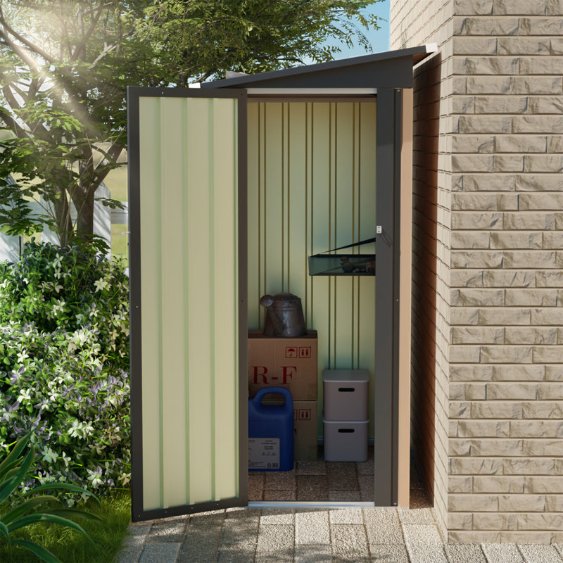 4.27 FT X2.42 FT Metal Garden Shed 5 X 3 FT Pent Roof With Side Hinge Door