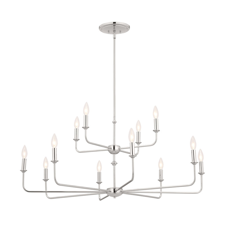 12 - Light Steel Dimmable Tiered Chandelier, Silver