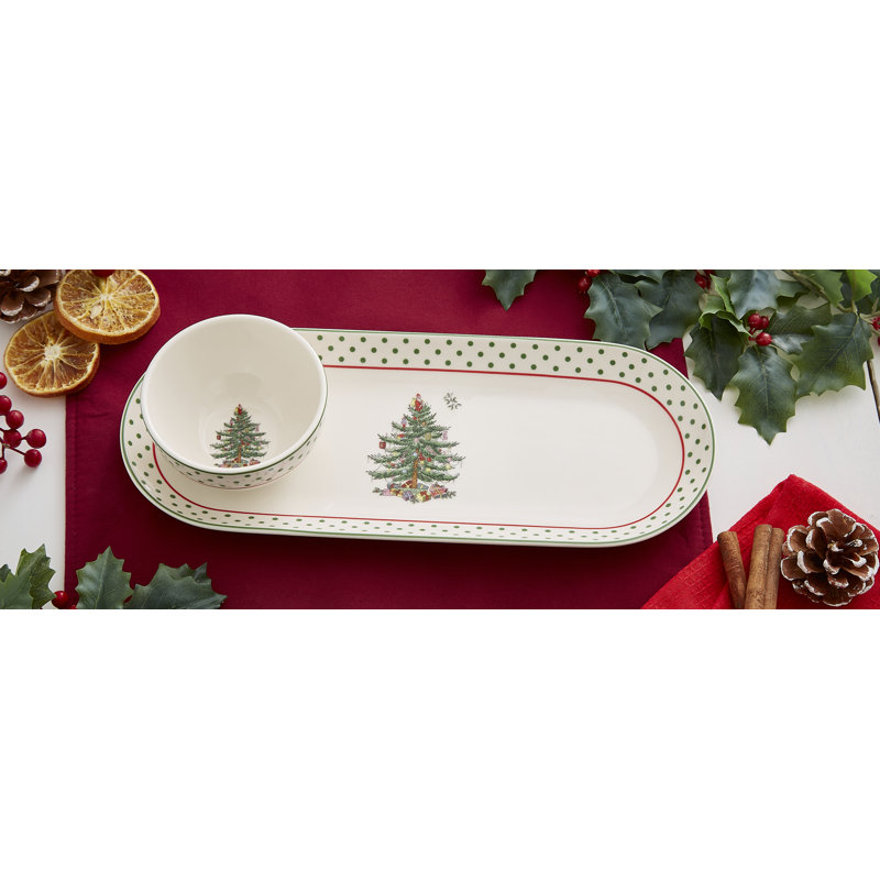 Christmas Tree POLKA DOT OVAL CHIP N DIP 13"