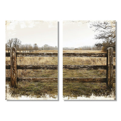 Gris et brun, ferme, paysage, clôture rustique
