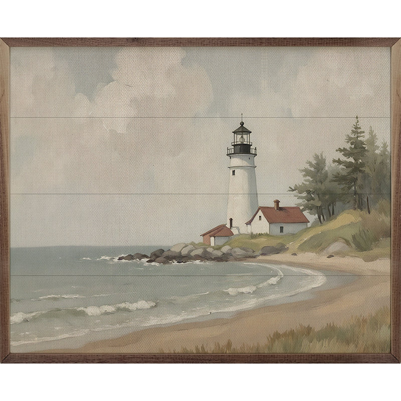 Phare lointain sur la côte, H 8 po x l 10 po