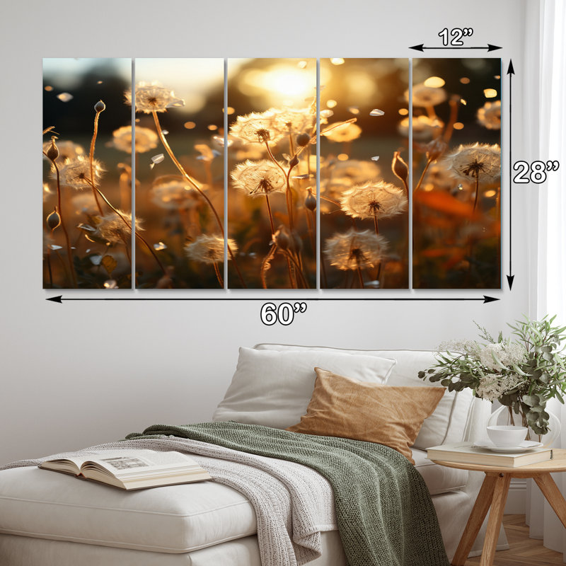 Sunset Dandelion Field V - Ensemble de décoration murale floral en métal