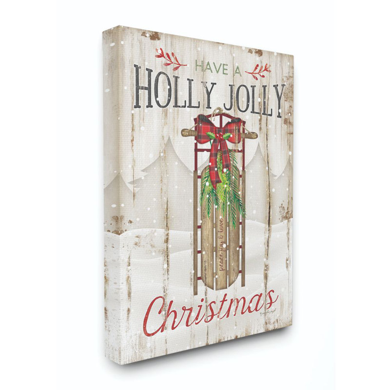 Holly Jolly Christmas Sleigh - reproduction d'art textuel, H 48 po x l 36 po, Toile tendue
