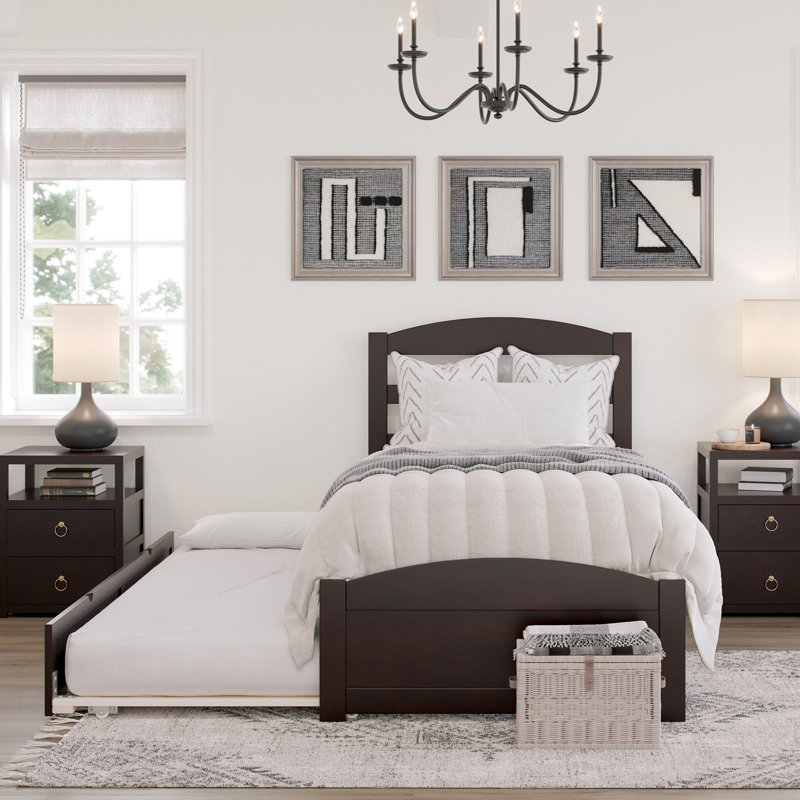 Elliana Solid Wood Platform Bed with Footboard & Trundle, Twin, Espresso