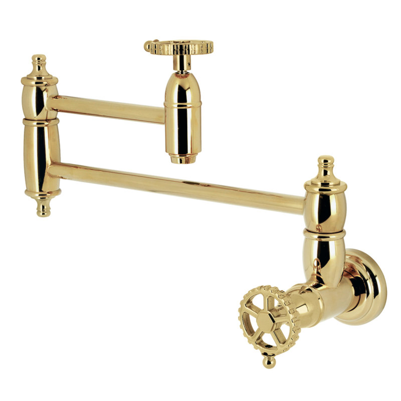 Kingston Brass Fuller Two-Handle 1-Hole Wall Mount Pot Filler Faucet, Polished Brass