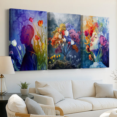 FLORAL Series DCCCX  -Custom Wrapped Gallery Canvas - 3 Pieces