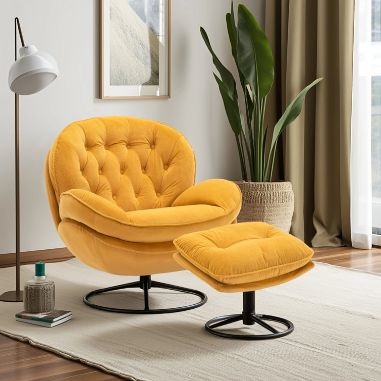 Anouk Tufted Back Type Swivel Base Accent Chair with Ottoman
